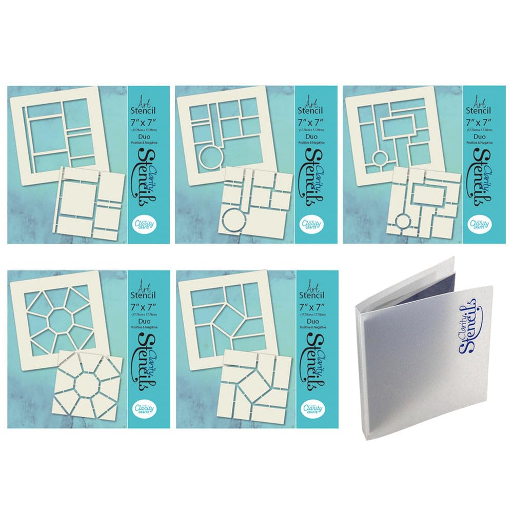 Abstract Layouts 7" x 7" Stencil & Folder Collection: 5 Stencils, 1 Folder, White