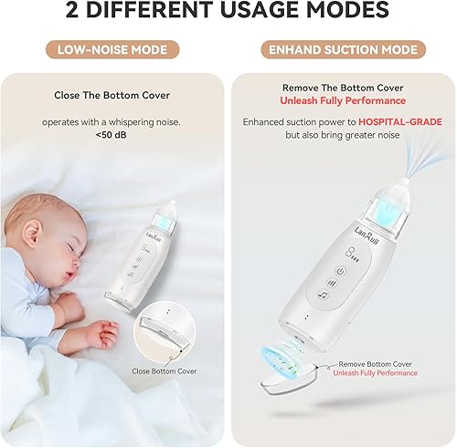 Miniatura 4 de LANMULI Aspirador nasal de grado hospitalario para bebé, succión nasal automática para niños, limpiador de mocos para bebés con nivel de succión
