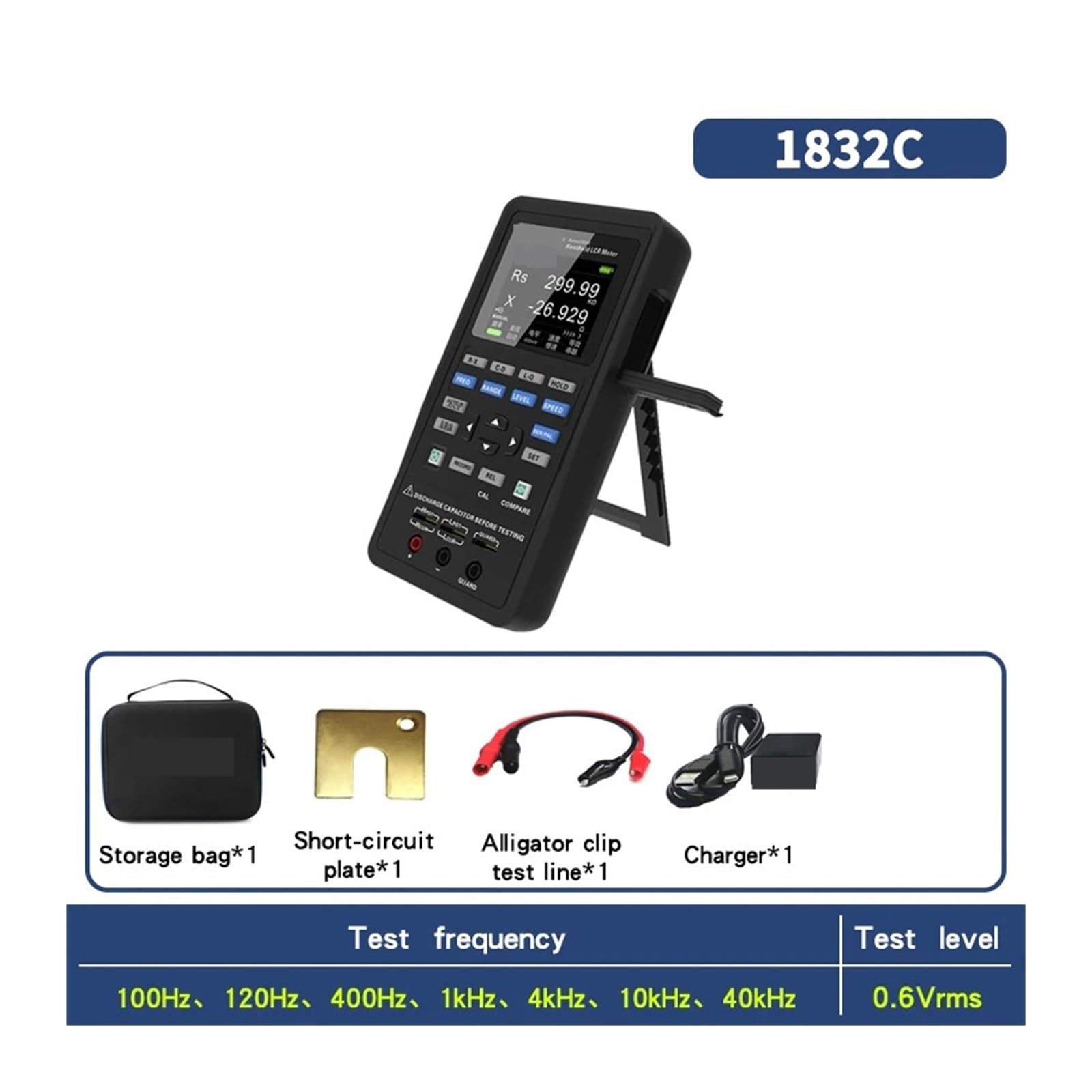 Medidor LCR Probador portátil LCR, puente digital de mano, resistencia, inductancia y capacitores(1832C)