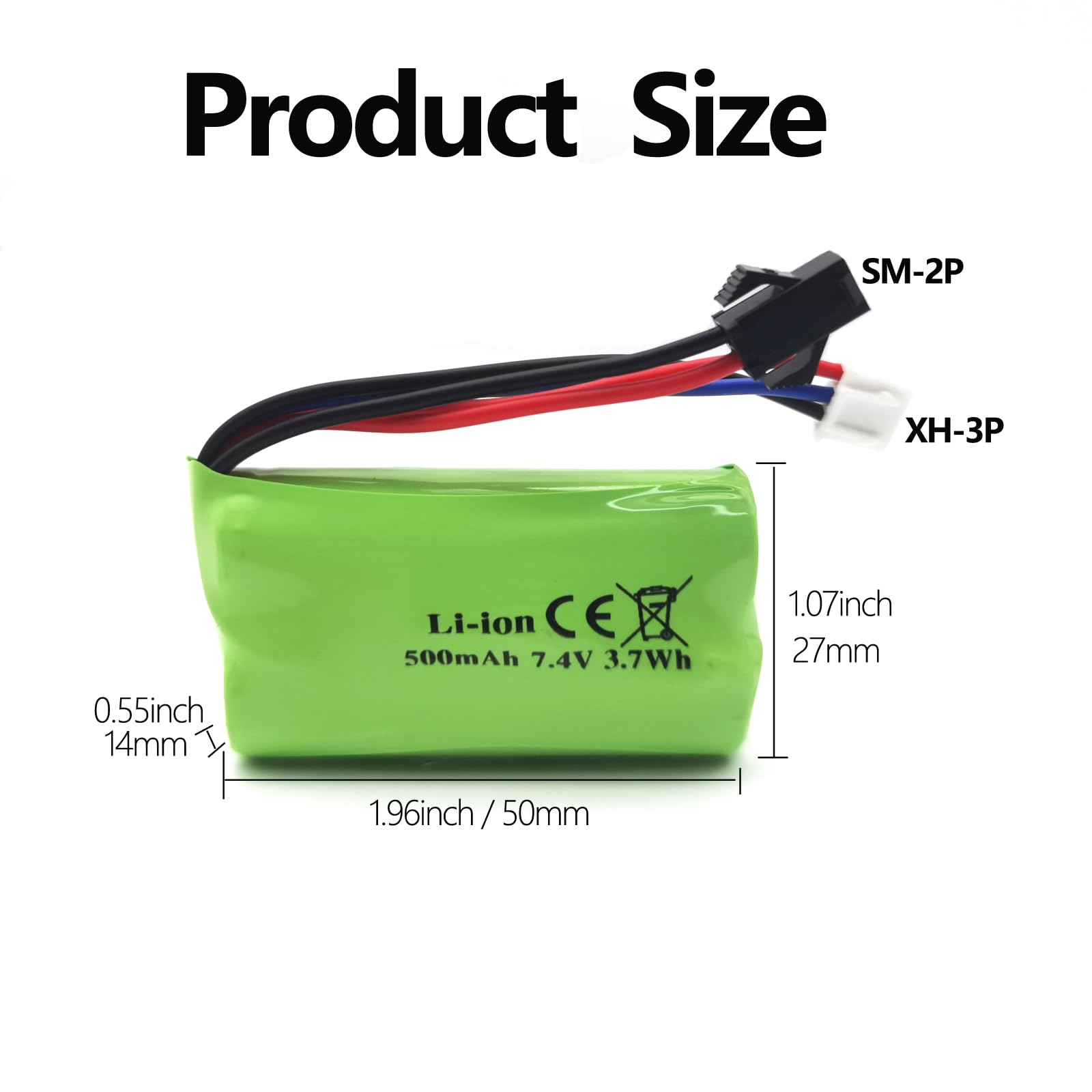 Pack De 2 Baterías SM-3P 7,4V 500 MAh Para Vehículos RC Con Cable USB – Recargables Y Compatibles