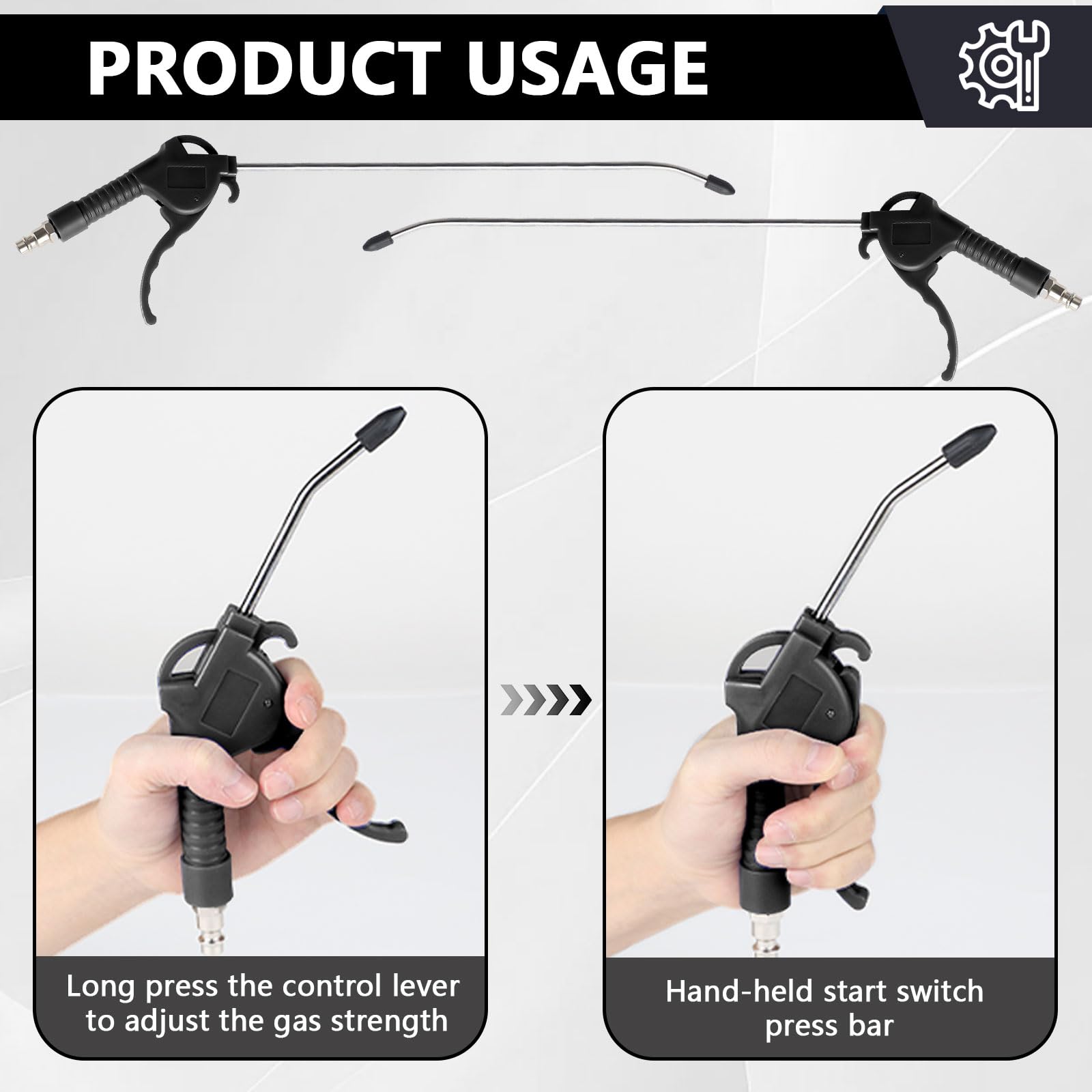 EXLECO 3 X Soufflette Air Comprimé Bec Long Soufflette Compresseur 95mm 295mm 490mm Pistolet Air Comprimé Long Pistolet Compresseur Air avec Raccord 1/4" Accessoires Compresseur D'air Max. 8 Bar Noir