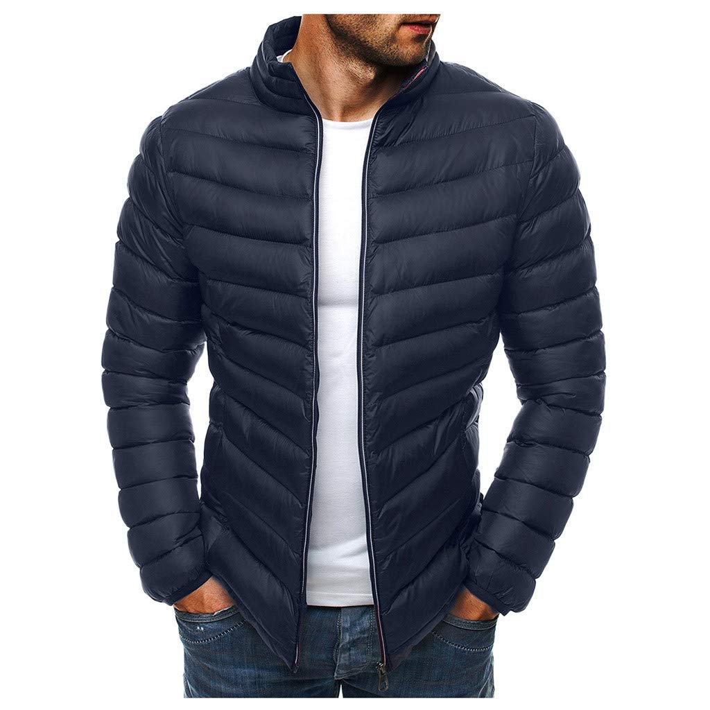 Men Stand Collar Jacket Male Solid Long Sleeve Zipper Autumn Winter Warm Down Outwear