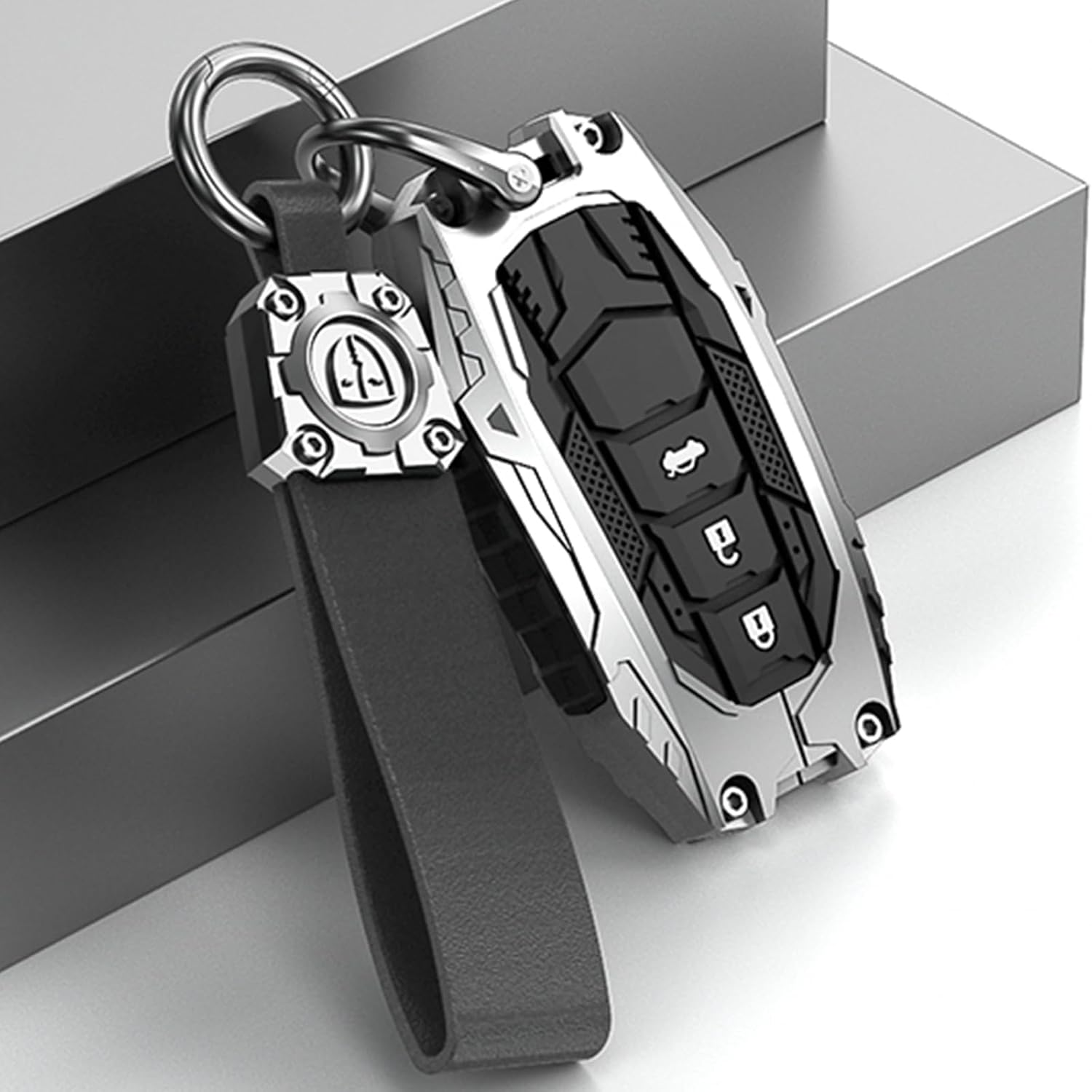 Heavy Metal Key Fob Cover Protector for Toyota,Car Key Case Key Holder Fit for Toyota 2020-2024 Highlander 2018-2024 RAV4 Camry C-HR Corolla Avalon Prius GT86 Car Smart Key(A-Model-Black)