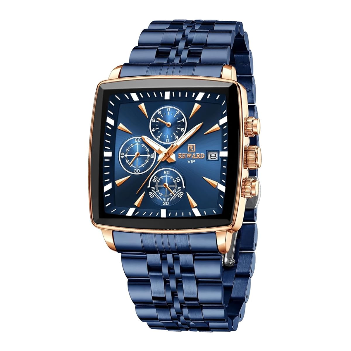 FORSINING Relojes para Hombre de Negocios, de Cuarzo, analógicos, Deportivos, Resistentes al Agua, Reloj de Pulsera para Hombre, cronógrafo multifunción, de Acero Inoxidable Azul