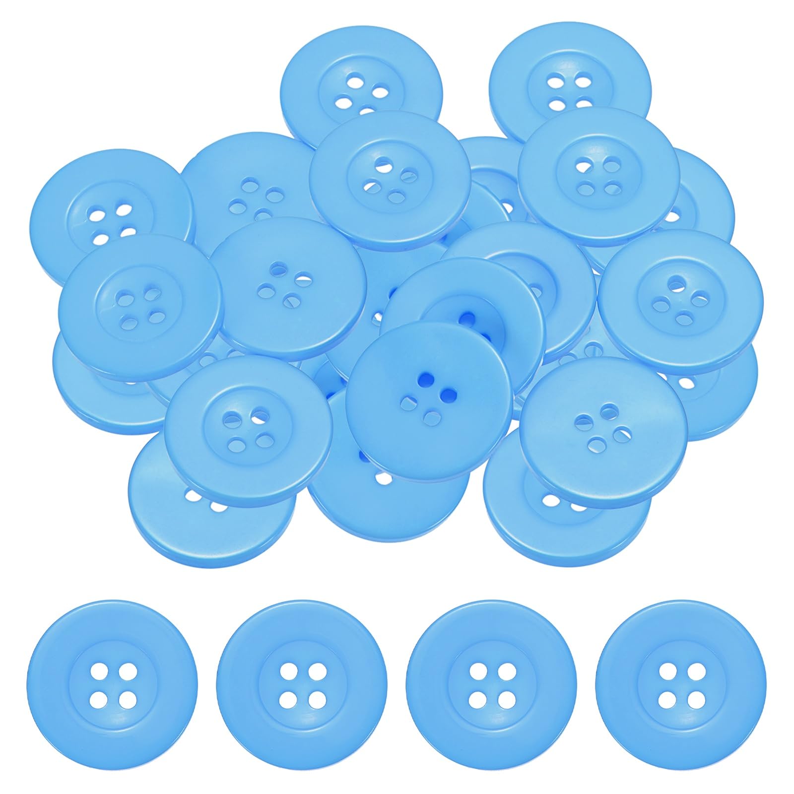 TIXIPEM Sewing Buttons [50pcs] - 1 Inch/ 25mm 40L Resin Round Flat 4-Hole Craft Replacement Buttons for Coats & Sewing Clothing & DIY - [Sky Blue]
