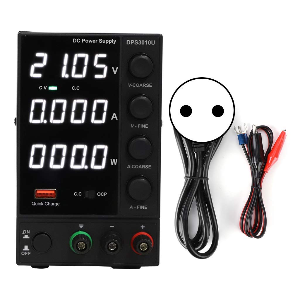 Walfront DPS3010U Fuente de Alimentación de DC Salida de Fuente de Alimentación Ajustable 30V 10A USB Carga Rápida Fuente de Alimentación de Mantenimiento para Reparación(EU Plug 220V)