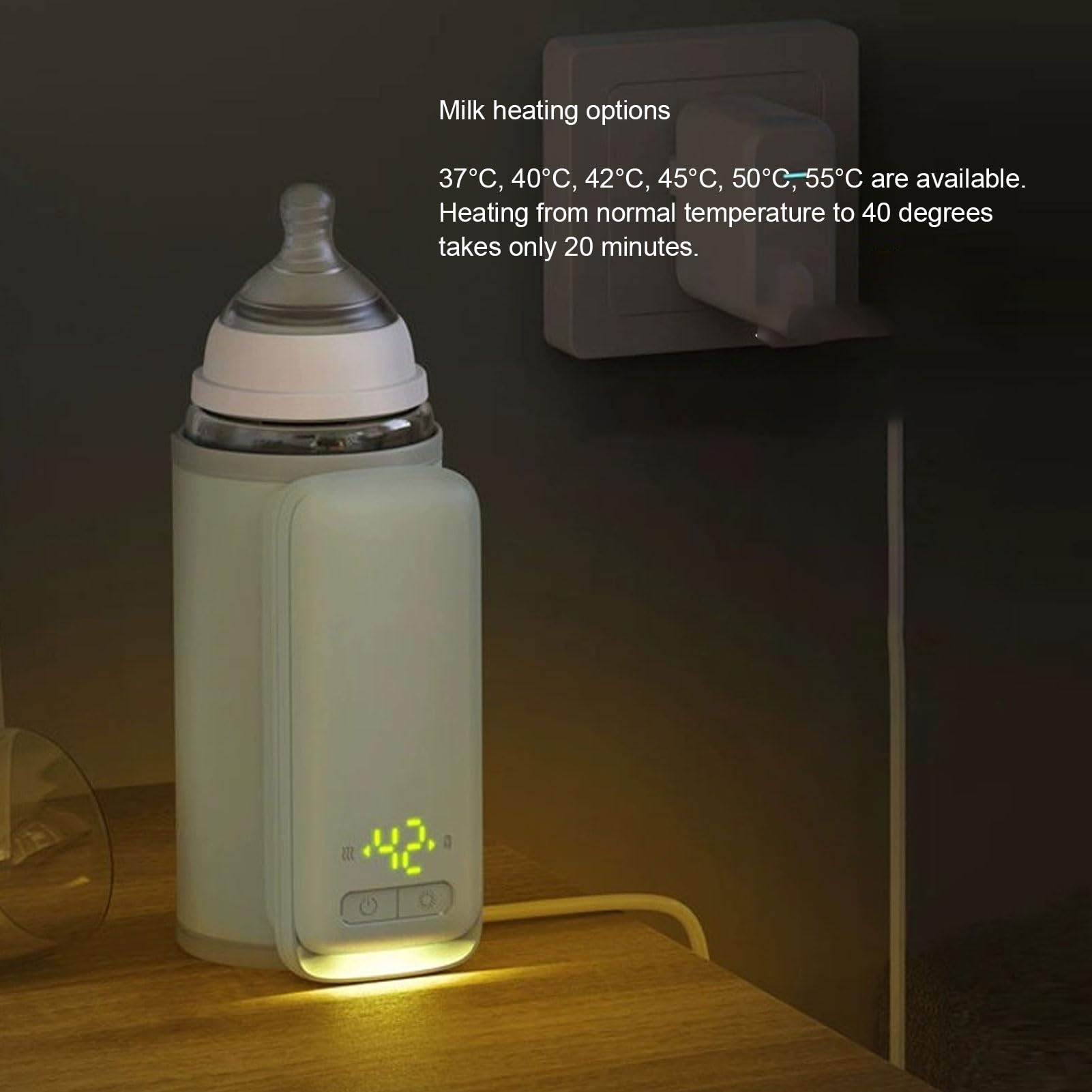 Calientabiberones, Calientaleches portátil Recargable, batería de 6000mAh, Calentamiento rápido, 6 Opciones de Temperatura, Mini calientabiberones Aislante para Viajes y Camping