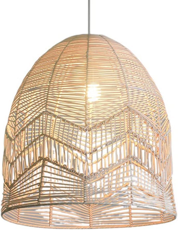 Lampe suspendue en osier tissé beige, lustre nid d'oiseau pour éclairage doux sans éblouir