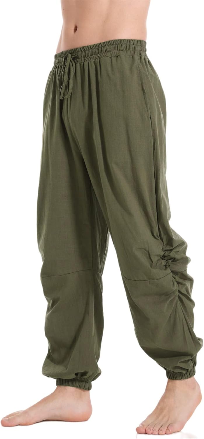 perdontoo Mens Casual Cotton Linen Pant Elastic Waist Drawstring Yoga Jogger Pants - Image 3