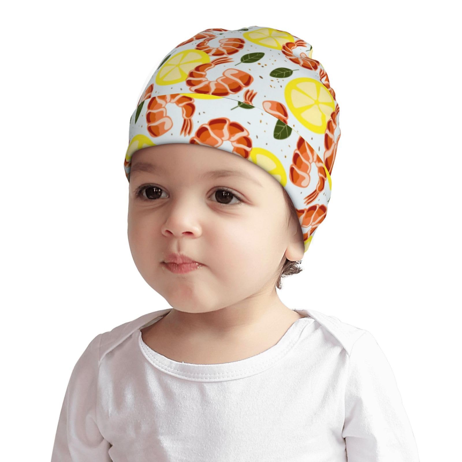 Rqzwdq Shrimp Lemon Food Pattern Kids Beanie Hats Warm Knit Beanie Cap Skull Caps Gifts Decor for Boys Girls