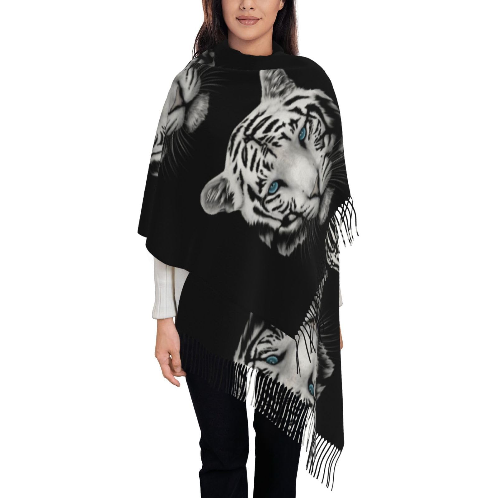 KazUp Blue Pupil White Tiger, Scarf Womens Large Soft Cashmere Feel Shawls Wraps Light Stole 192x75 cm