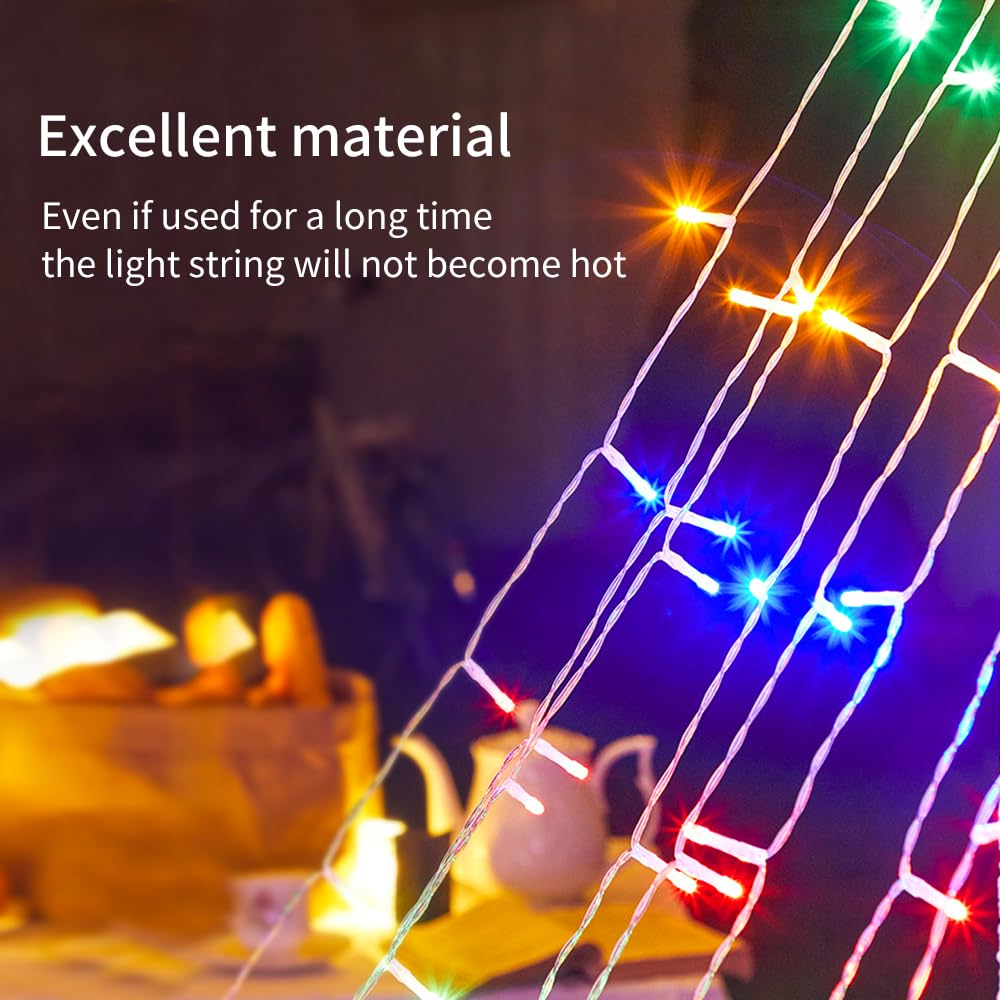 OHMG Guirlande Lumineuse Sapin de Noël avec Etoile,3.5M*9 USB Rideau Lumineux Intérieur/Extérieur,8 Modes Dimmable avec Télécommande,Etanche Guirlande LED Decoration de Mariage,Fenêtre (2)