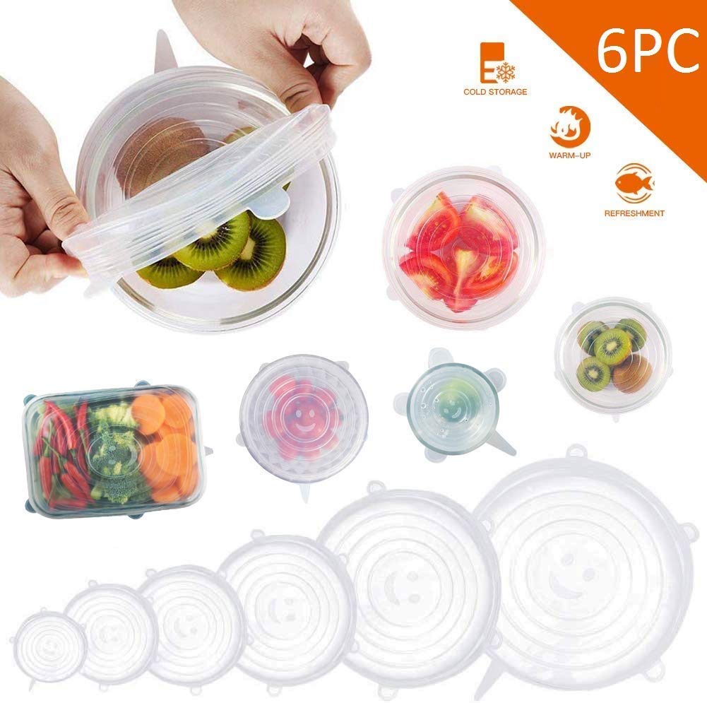 Ocer Stretch Lids,Reusable Silicone Lids, Silicone Bowl Covers, Sizes Silicone Covers Apply to Food Container, for Freezer & Microwave (Set of 6) 1