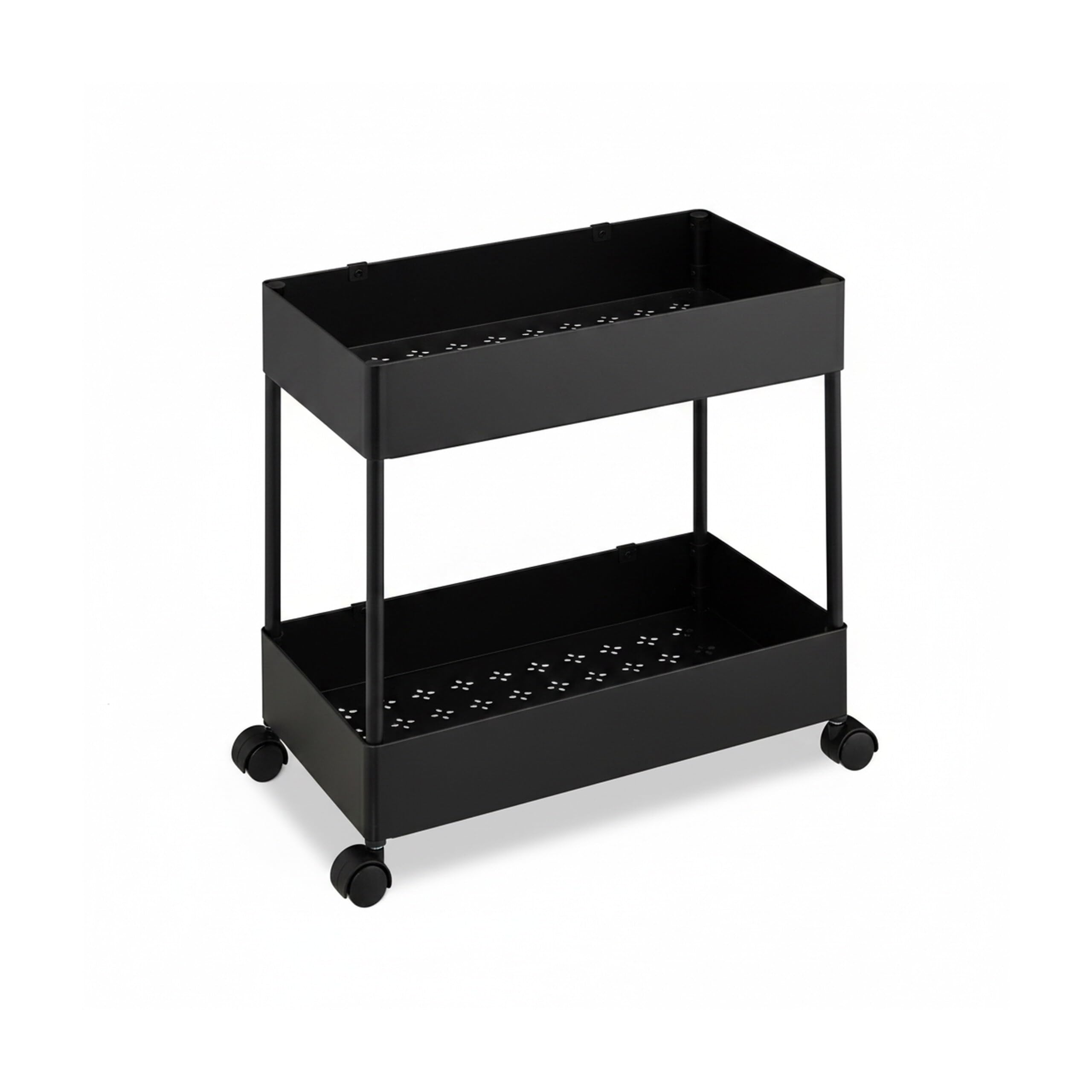 Relaxdays Carrito Auxiliar Ruedas, Carro Cocina 2 Niveles, Camarera, Verdulero, Baño y Oficina, 38x39,5x21,5 cm, Negro