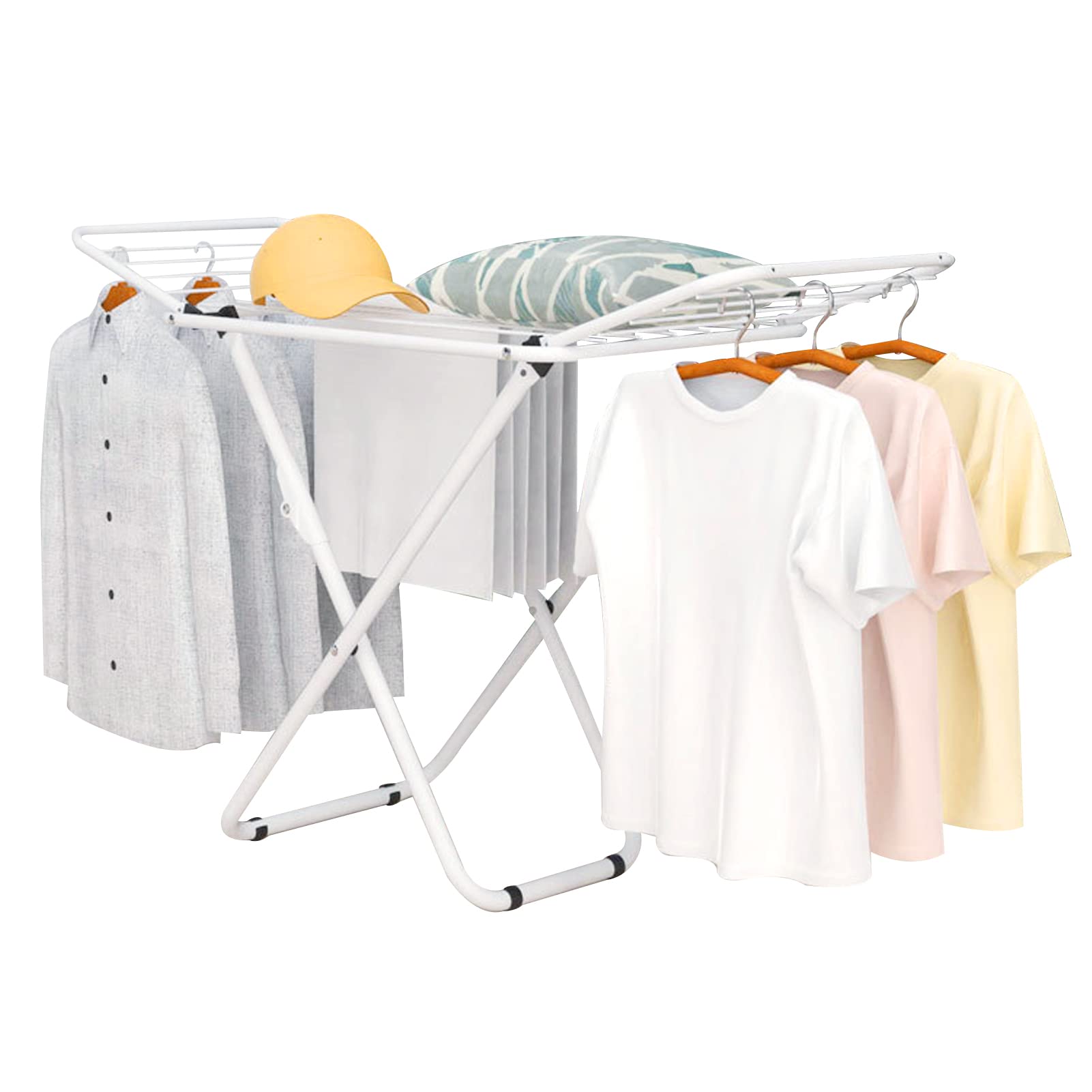 Beauenty Indoor/Outdoor Clothes Drying Rack, Stainless Steel Folding Cloth Dryer, Household Dry Rack, for Clothing, Towels, Bed Linen, Socks, Scarves,Lightweight, Stabile (White)