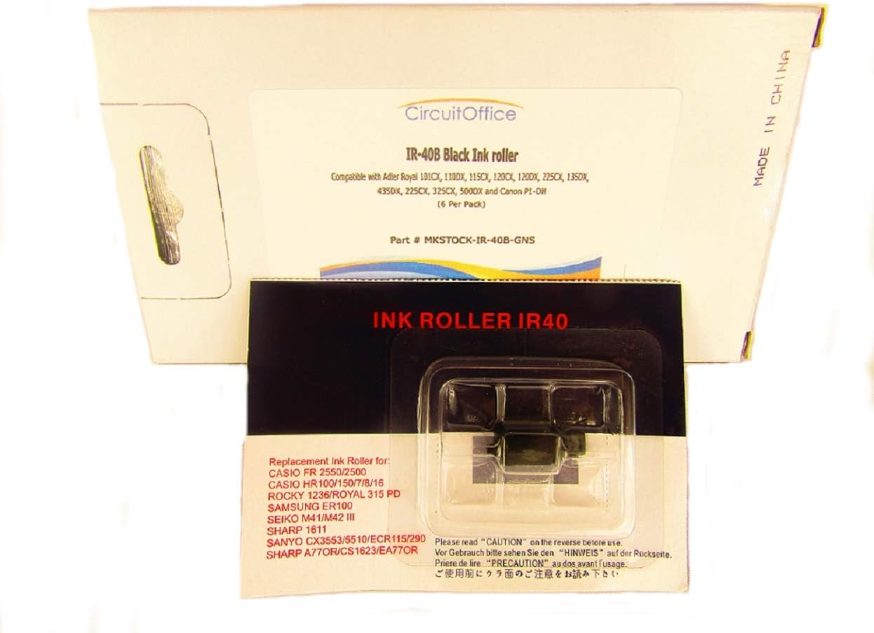 6 Pack Compatible Calculator Printer Nu-Kote NR40 IR40B IR-40 IR-30 Black Ink Roller Ribbon, Works For Adler Royal 225, 135DX, 435DX, 325CX, 500DX, EA-770R, P1-DH CP16, PR40, VPR40