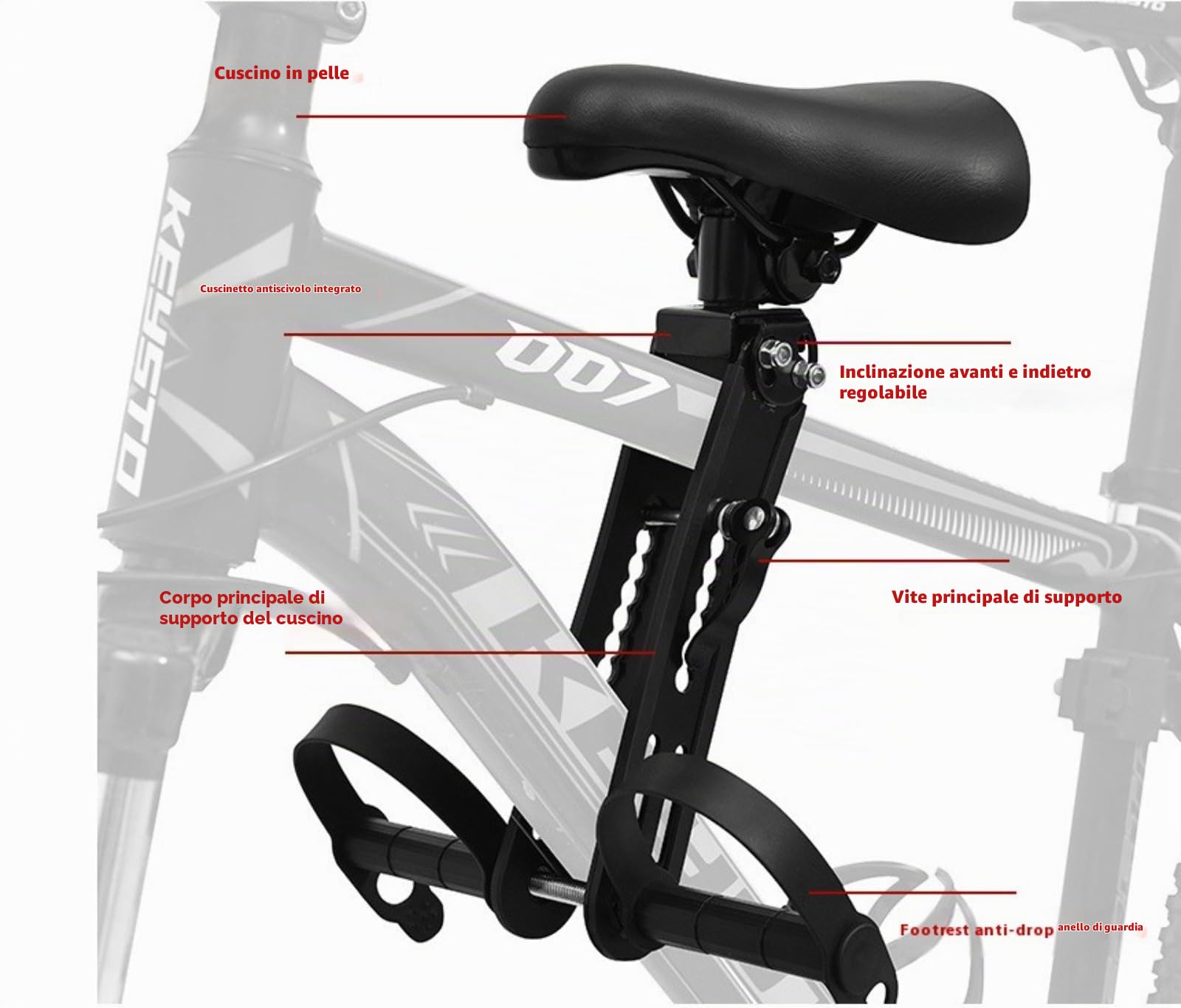 Sella per bicicletta,Telaio anteriore staccabile, per bambini, per mountain bike, traspirante, impermeabile, ideale per bici pieghevoli, bici da strada, da spinninggper （alluminio）