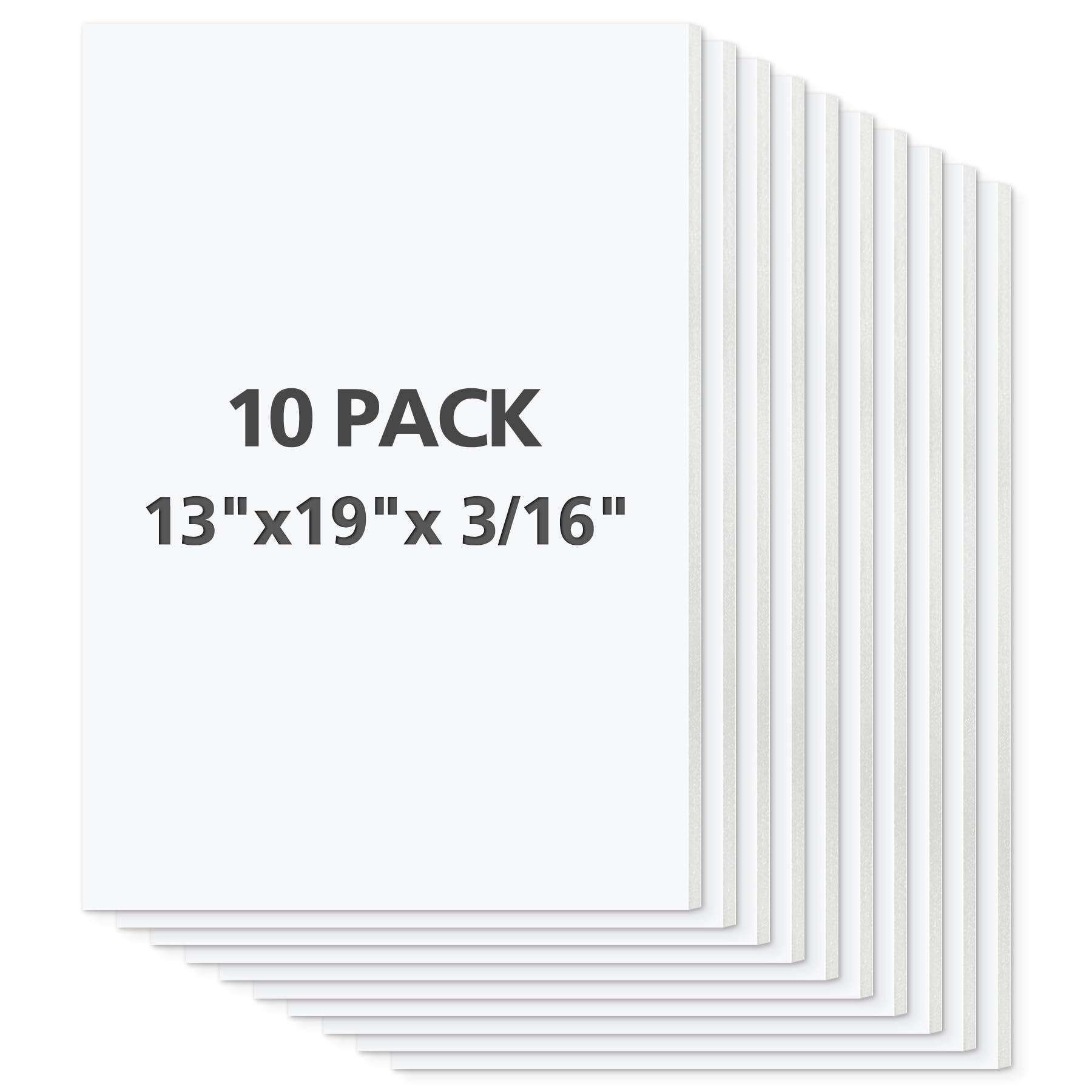 Mat Board Center, 10 Pack 3/16" Thick White with White Core Foam Core Backing Board/Mounting Board (13X19)