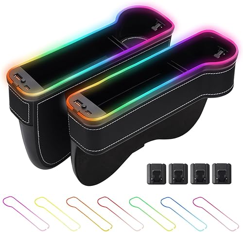 Shademax Organizador LED para asiento de automóvil, consola lateral de almacenamiento entre asientos con portavasos, almacenamiento RGB que cambia