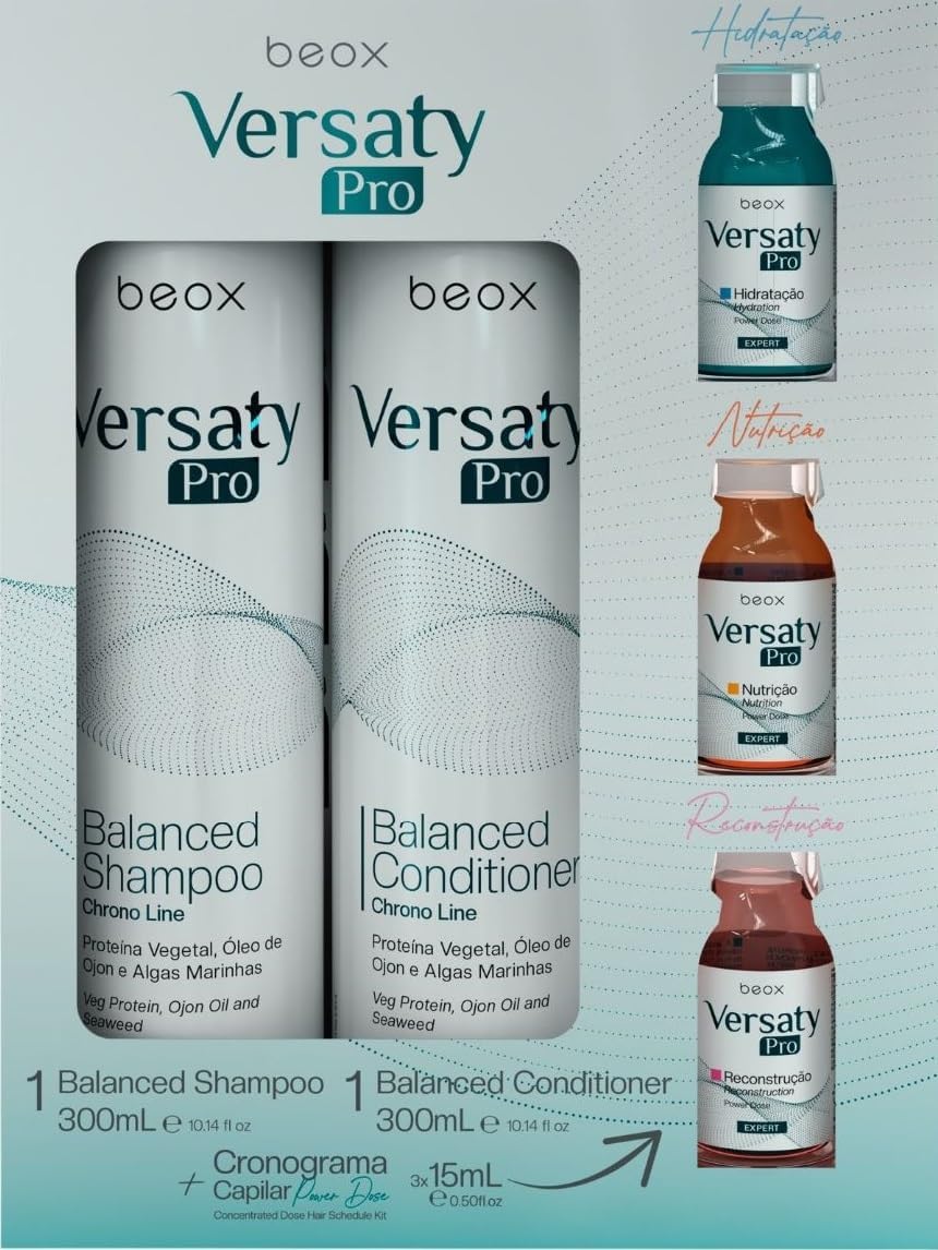 Beox Versaty Pro Hair Hair Care Kit - Complete Hair Chronogram Set (Shampoo, Conditioner & 3 Reconstruction Ampoules)
