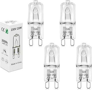 BROTOU [4 Pack] G9 Halogen Bulbs, 25W 230V 300LM 2800K Warm White Capsule Bulbs for Oven, Cooker Hood, Dimmable [Energy Class G] (25W)