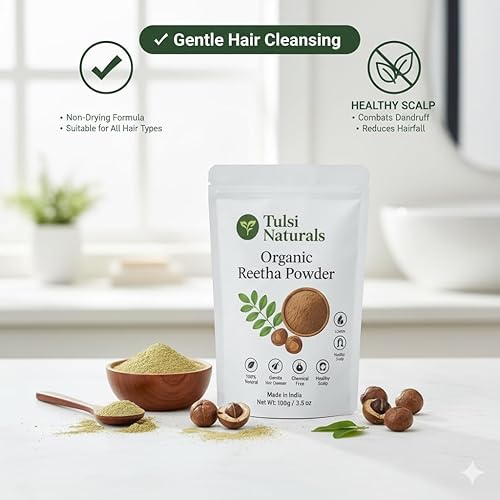 Miniatura 2 de Tulsi Naturals Reetha en polvo orgánico, limpiador natural para el cabello, libre de químicos, 3.5 onzas, fabricado en la India, cuidado saludable