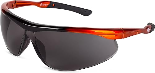 ToolFreak Gafas de seguridad, lente envolvente, ANSI z87.1, protección contra impactos, UV U6, cordón para el cuello y bolsa de microfibra, (Agente)