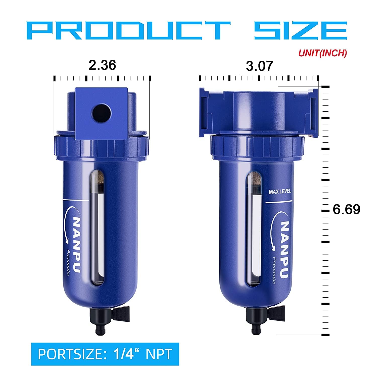 NANPU 1/4" NPT Compressed Air Filter, Zinc Alloy, 5 Micron Brass Element — Amazon image 3
