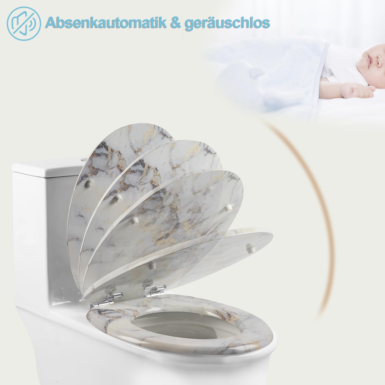 eSituro Toilettendeckel mit Absenkautomatik Holz, WC Sitz mit Quick-Release-Funktion für leichte Reinigung, einfache Montage, antibakterieller Toilettensitz Motiv, MDF