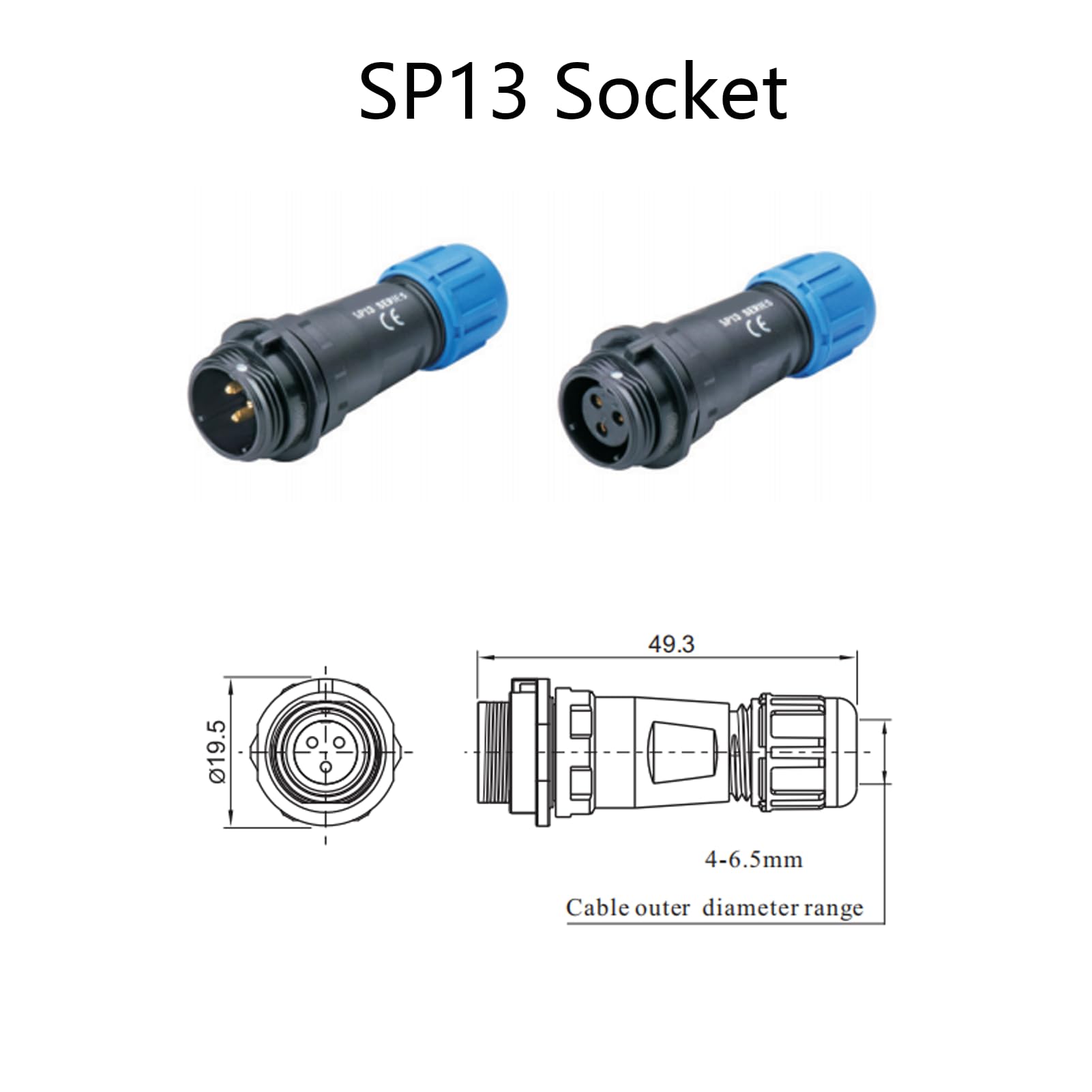 5 conectores de aviación SP13 de 2 pines, IP68 de 2 pines, sin soldadura, conector de aviación impermeable para lámparas exteriores, utiliza 250 V 13 A (cable de 14 AWG engarzado)