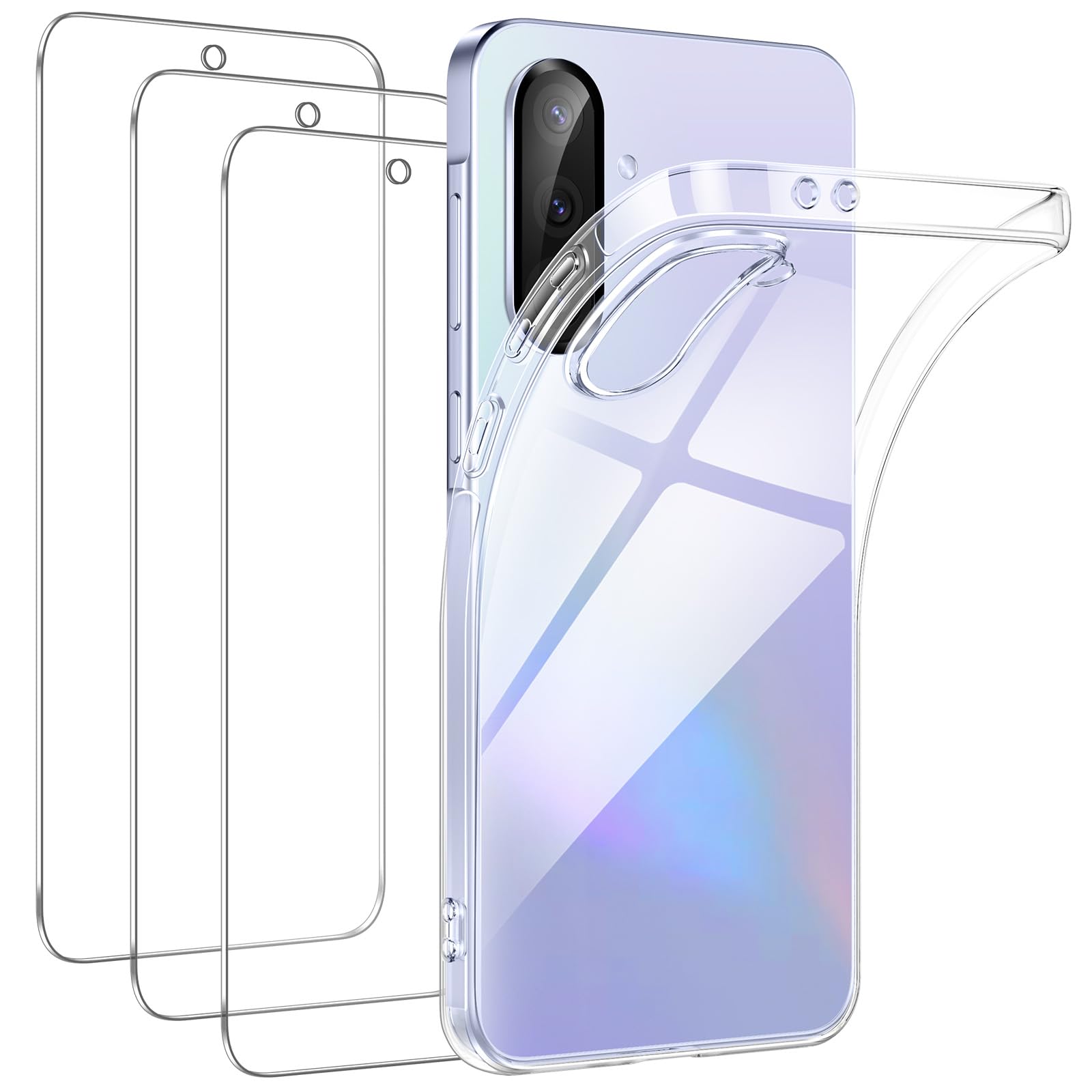 FLLAO Cover Compatibile con Samsung Galaxy A36 5G con 3 Pellicola Vetro Temperato, Custodia Trasparente Ultra Sottile Silicone TPU Morbido Case Protettivo Trasparente