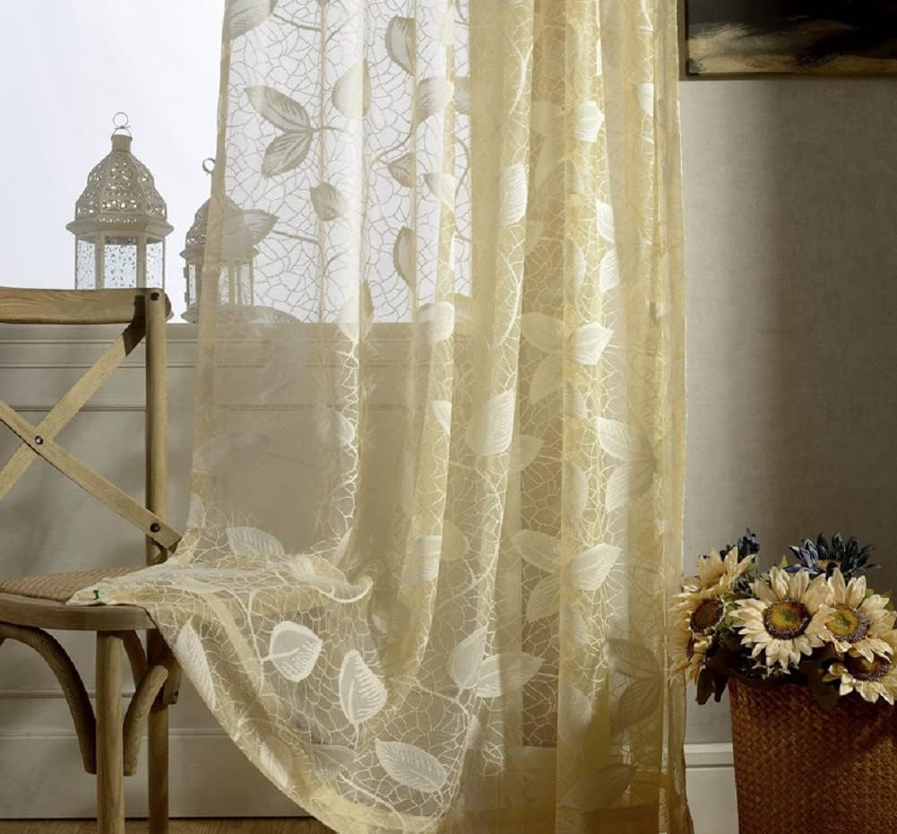 Chinese Style Jacquard Fabric Luxury Design Sheer Curtains Window Treatment for Living Kids Nursery Room Bedroom(1 Panel, W 50 x L 95 inch, Camel)