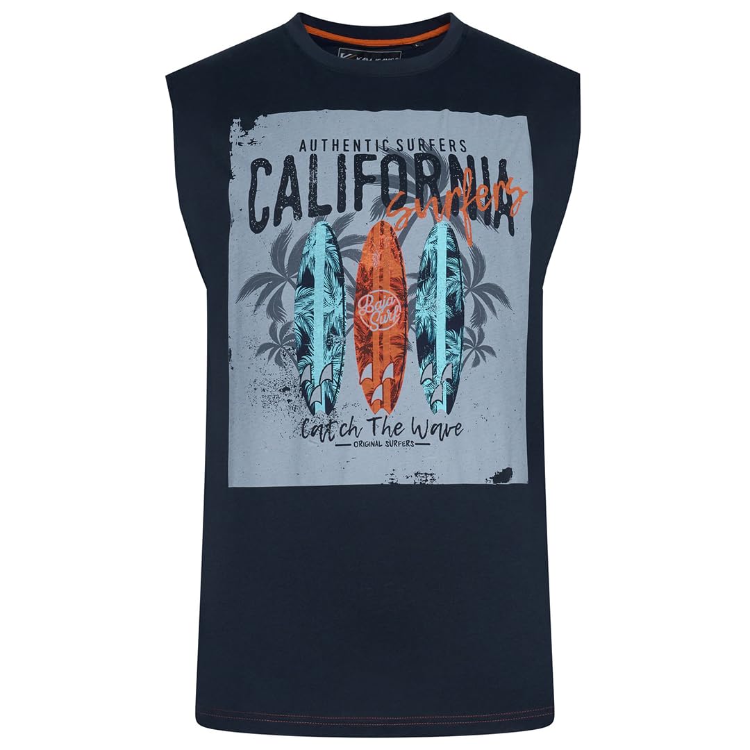 Kam Men's Carbon Sleeveless California Surf Print Cotton Casual Plus Size 2XL-8Xl 5801 (Uk, Alpha, 8XL, Plus, Regular, )