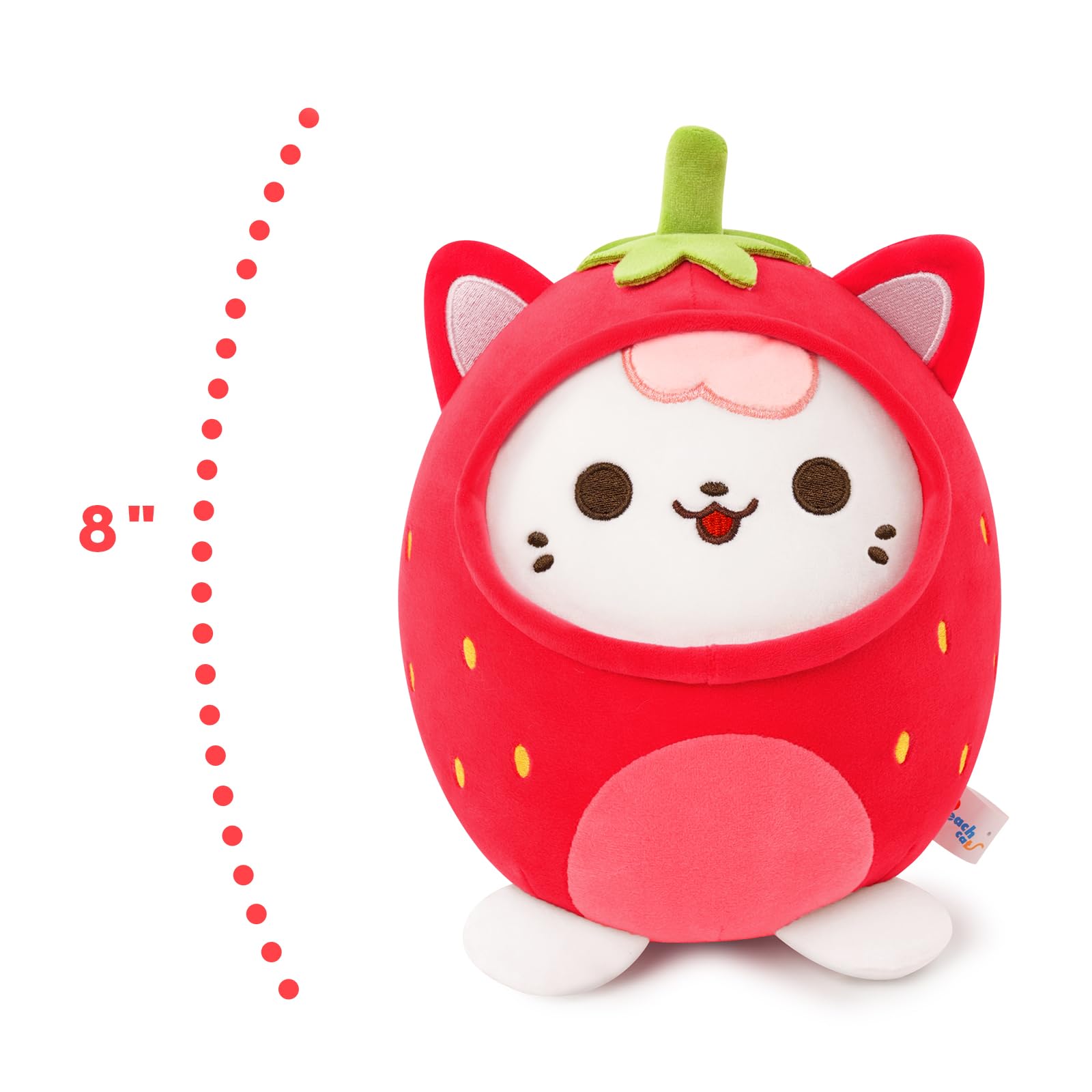 PEACH CAT Strawberry Cat Plush Pillow Cute Strawberry Kitten Stuffed Animal Cat plushie with Strawberry Outerwear for Kids Red 8
