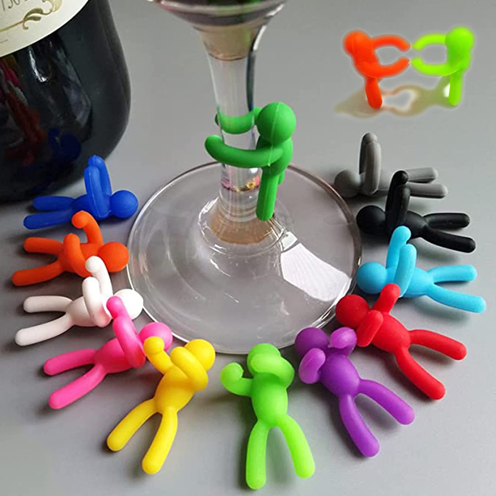 Marqueurs De Verre En Silicone - Lot De 12 Pendentifs Colorés + 1 Bouchon - Pour Vin, Champagne - Fêtes Et Mariages