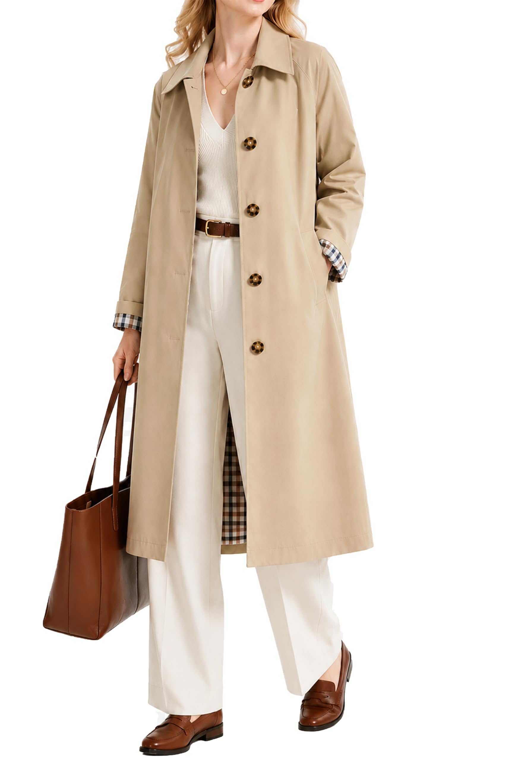 Photo 1 of Orolay Women's Single Breasted Trench Coat Waterproof Lightweight Classic Mid-Length Coat with Deep Pockets, Spring Summer Travel