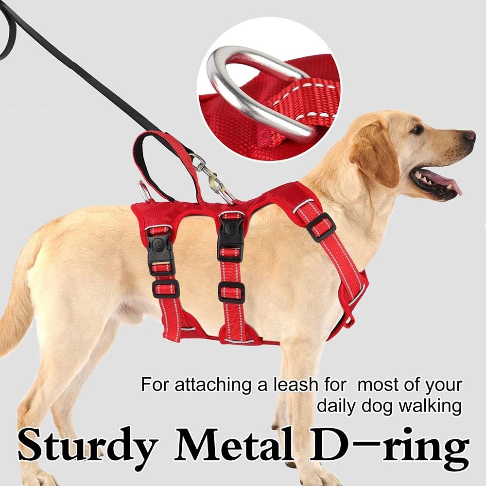 Gilet imbracatura per animali domestici in nylon a rete con maniglia, gilet imbracatura per cani riflettente per esterni, gilet imbracatura per animali domestici regolabile senza tirare (rosso M)