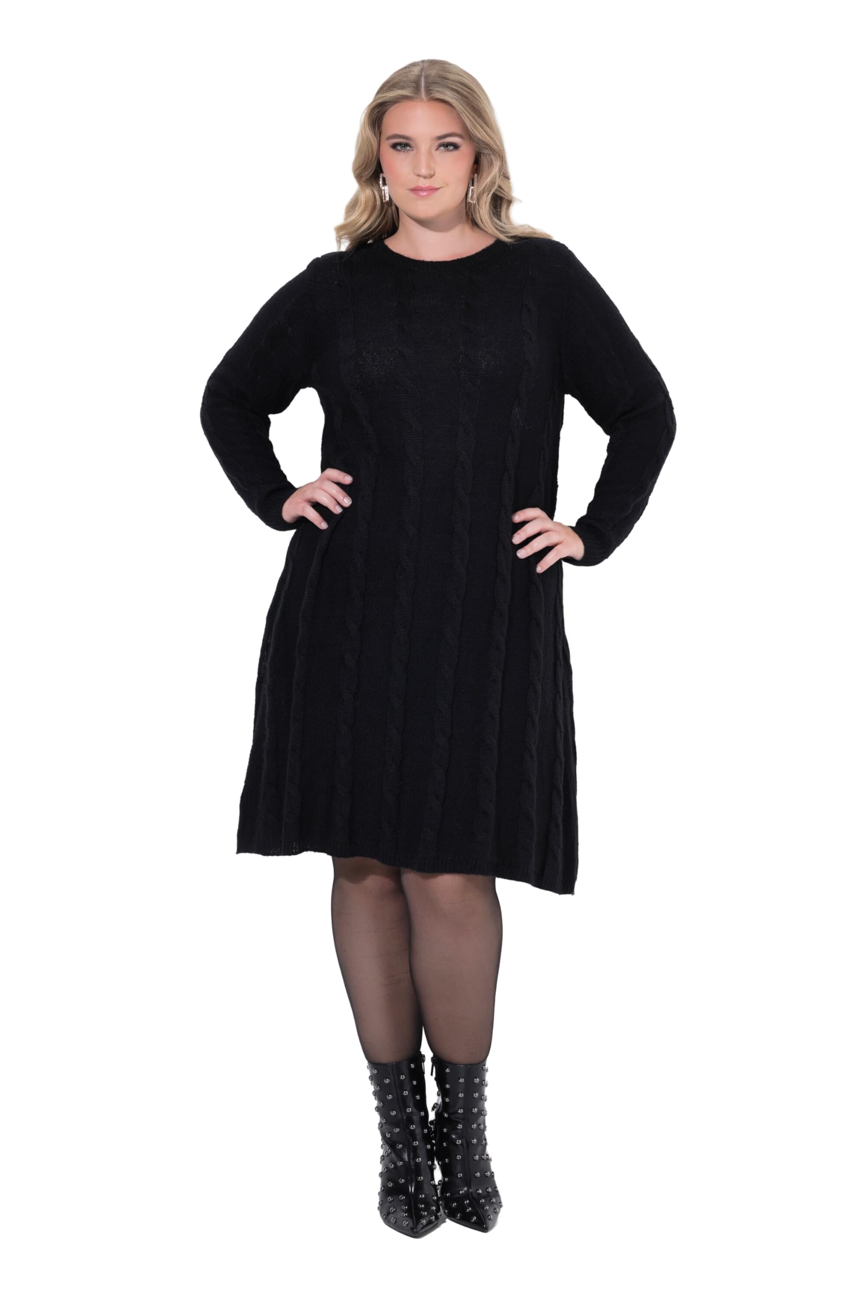MIAMODA Damen große Größen Übergrößen Plus Size Strickkleid, A-Linie, Zopfmuster, Langarm 845856