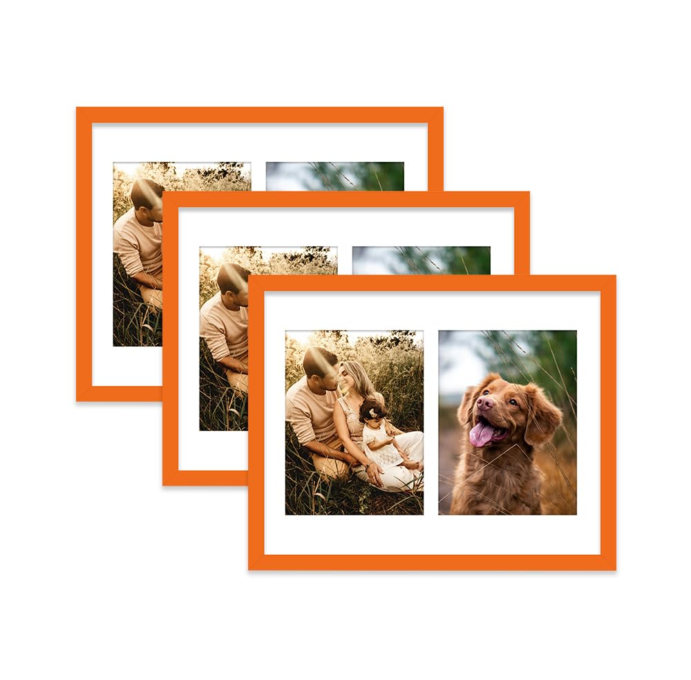Orange Multi Photo Frame - Holds 2 x 8x6 Pictures, Family Collage Picture Frame for Wall Display, 14x11 Frame size, Set of 3