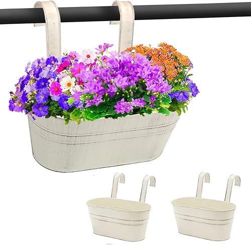 Sporgard 2 macetas colgantes de hierro de metal de 10.6 pulgadas para valla de barandilla, balcón, jardín, decoración del hogar, soportes para