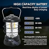 Vista 5 de UniqueFire Linterna de camping retro recargable 1500LM 2 modos regulable, lámpara eléctrica portátil de huracán linterna manos libres, batería