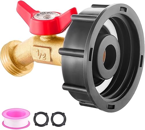 Adaptador de tanque IBC de 275-330 galones, rosca de núcleo de 2 pulgadas con válvula de espiga de latón sin plomo (entrada NPT macho de 12 pulgada