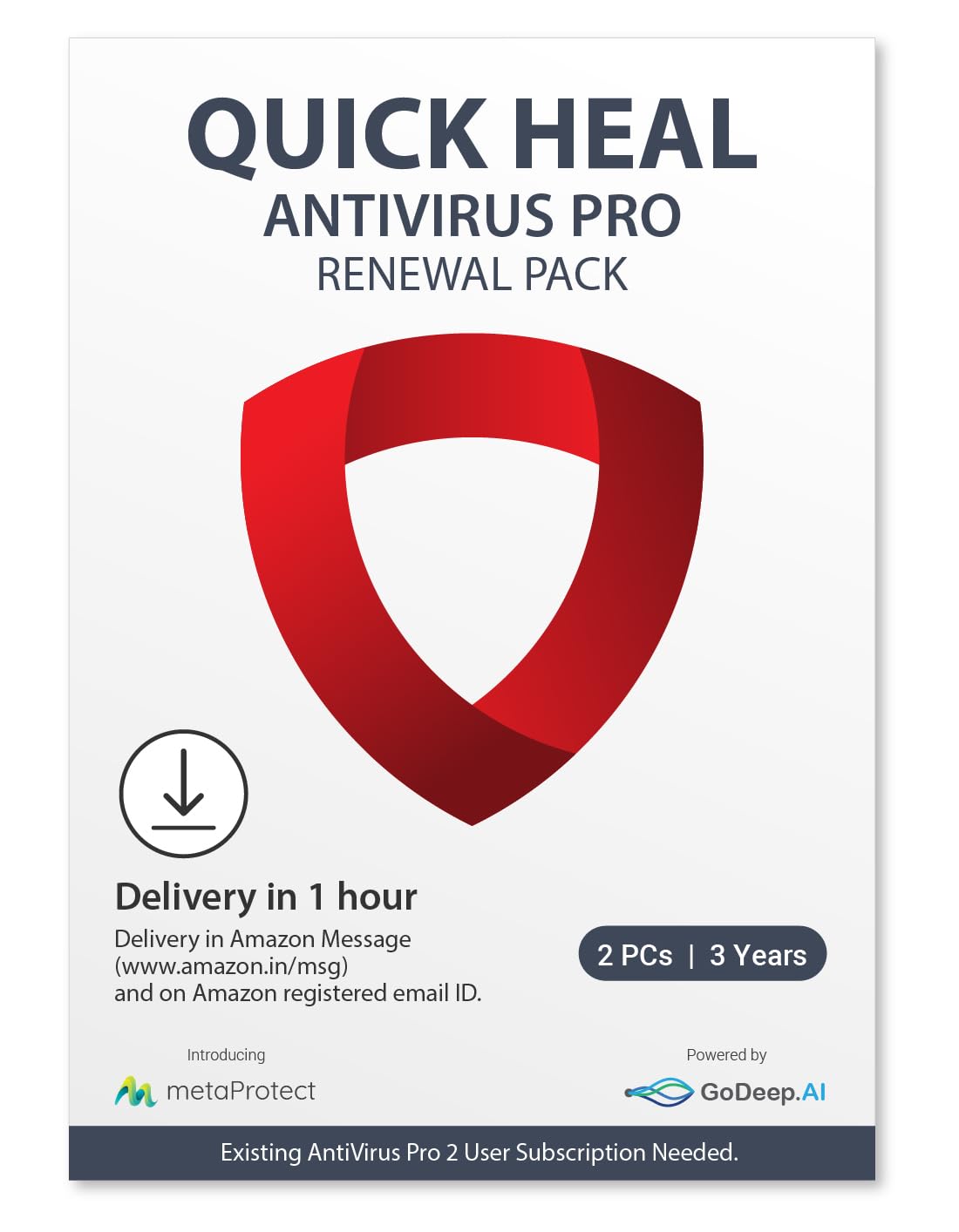 Quick Heal Antivirus Pro- Renewal Pack - 2 User, 3 Years (Single Key) (Instant Delivery)-Existing Quick Heal 2 User AV Pro Subscription Needed (B0CGHQDWDH) Amazon Price History, Amazon Price Tracker