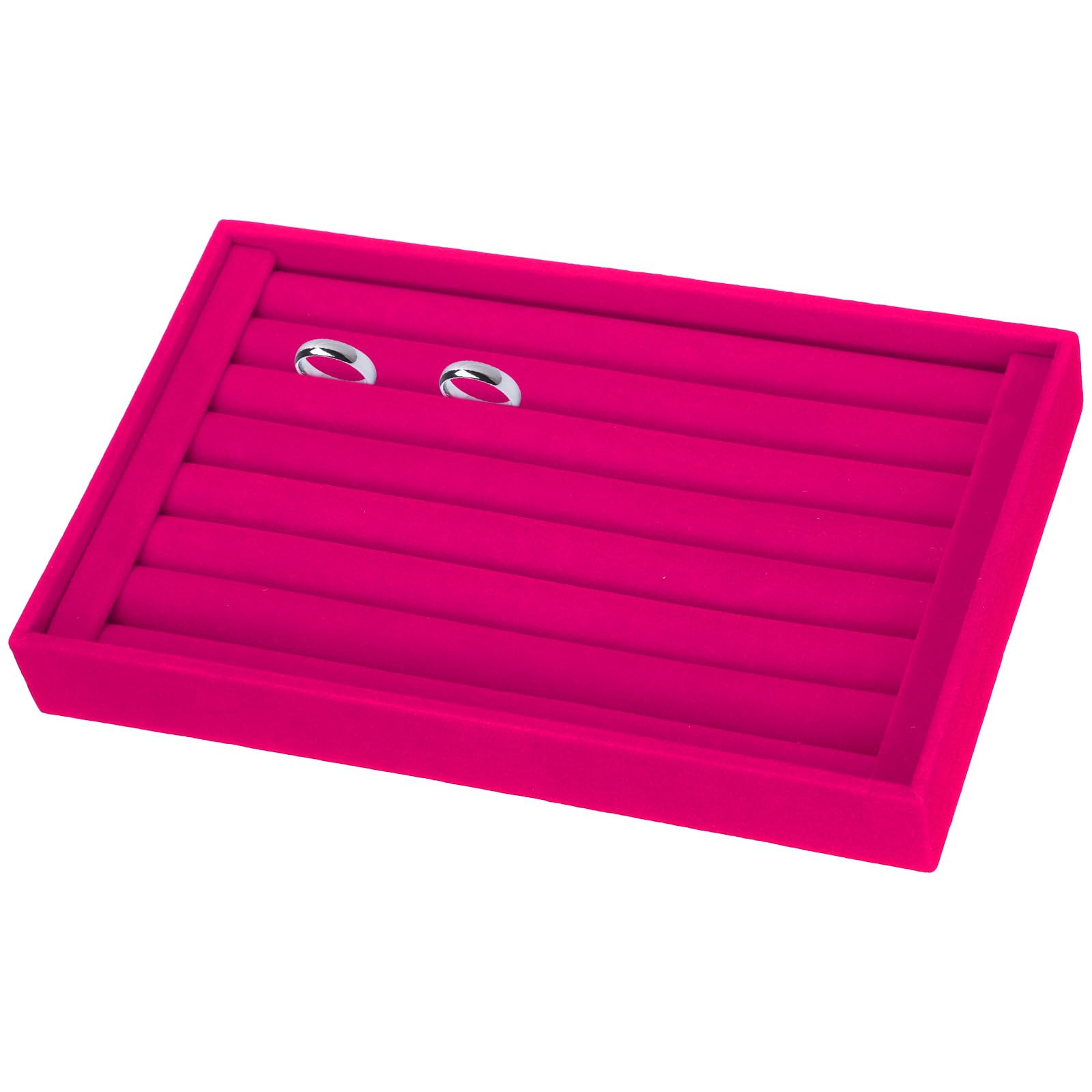 Plateau présentation velours rose 7 emplacements pour trier bagues et boucles d'oreilles
