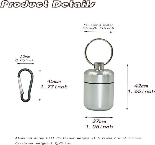 Miniatura 2 de Pastillero de llavero de 4 piezas, sello impermeable, pequeño pastillero de montañismo, contenedor de píldoras portátil de aleación de aluminio,