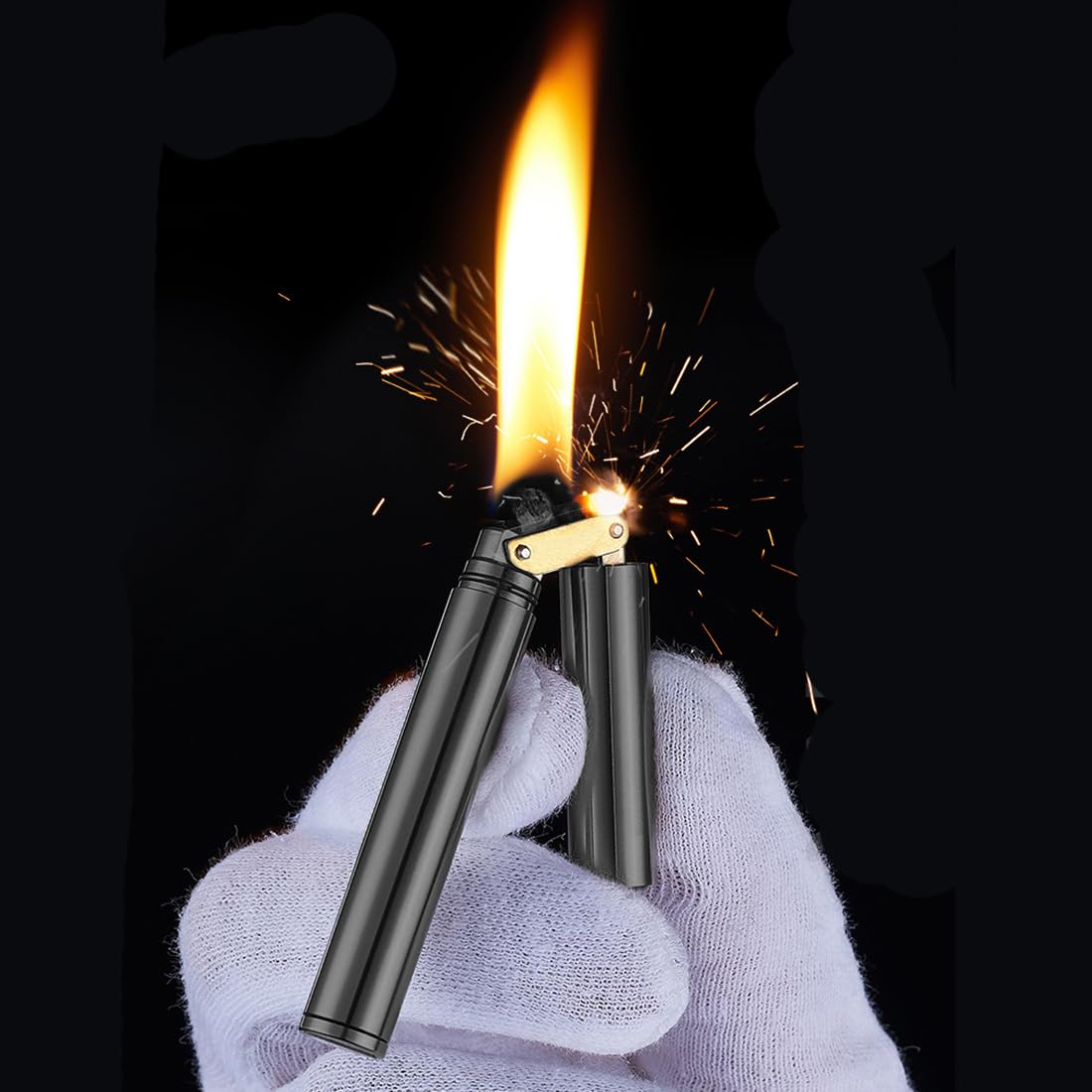 Laicengo Vintage Trench Lighter, Copper Lighter, Windproof Brass Lighters for Men Dad Husband (Fuel Not Included), Black