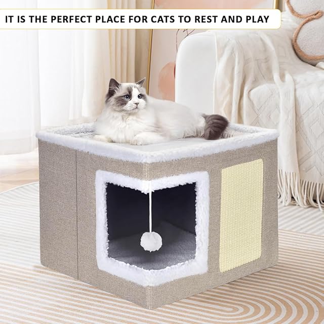 Foto 2 de 6 de ERNAN Casa para Gatos Interior Plegable con Rascador, Cama para Diversos Estilos de Decoración del Hogar