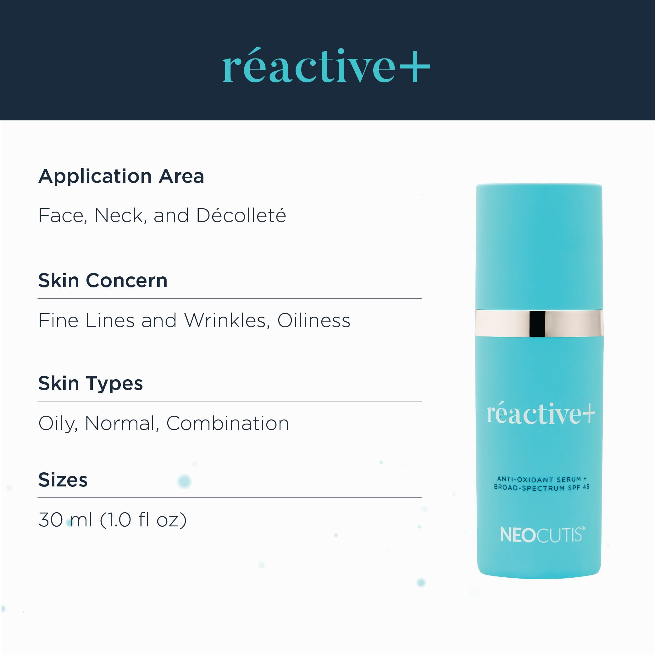 NEOCUTIS RéACTIVE+ Vitamin C & E Antioxidant Serum with Broad‑Spectrum SPF 45 – Protects & Revitalizes Skin – Reduces Fine Lines & Redness – 1 fl. oz.