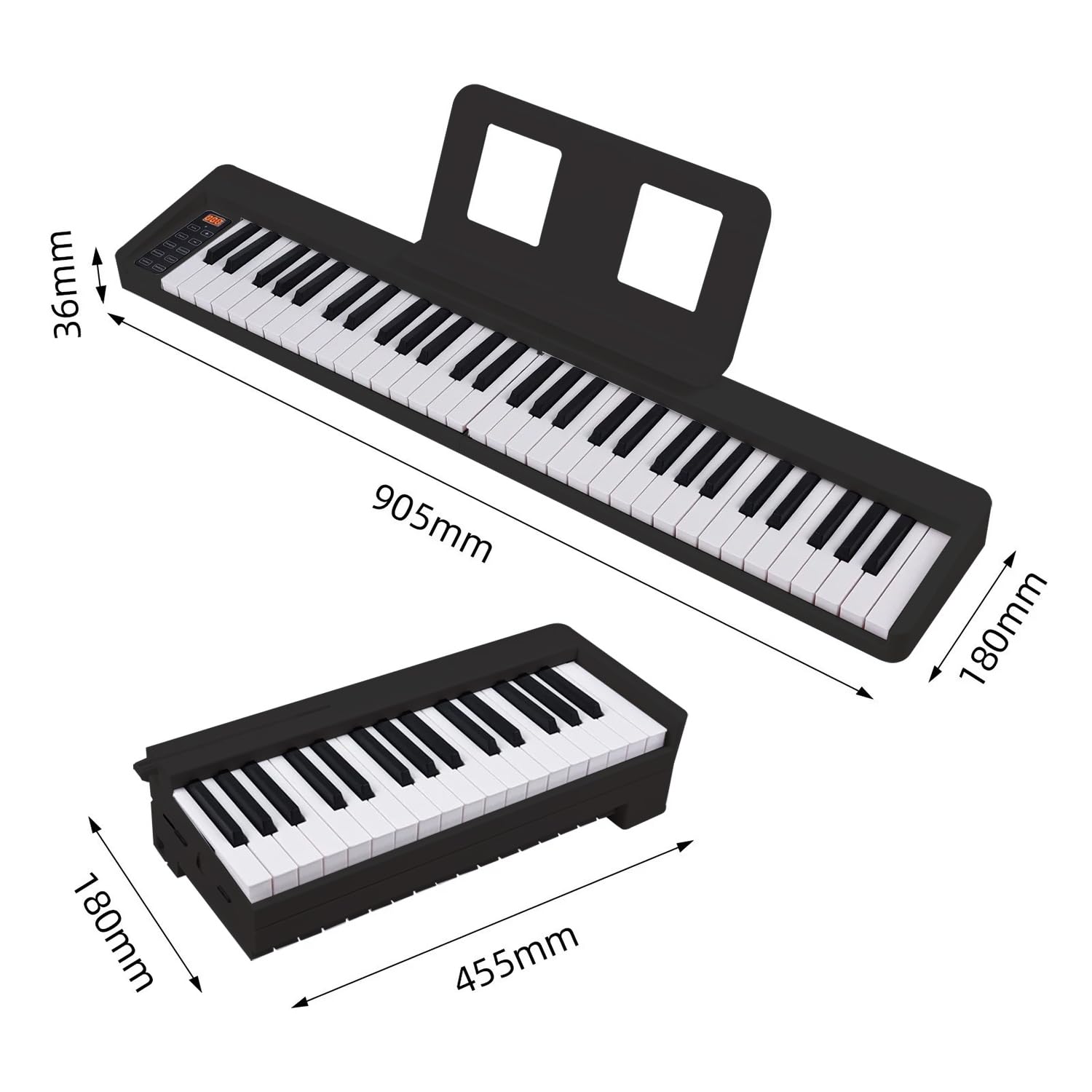 Keyboard Piano，Digital Piano，Dance Folding Piano Keyboard 61 Keys，mit Sustain-Pedal Berührungsempfindlichen Beleuchteten Tasten Tasche Wiederaufladbar Schwarz