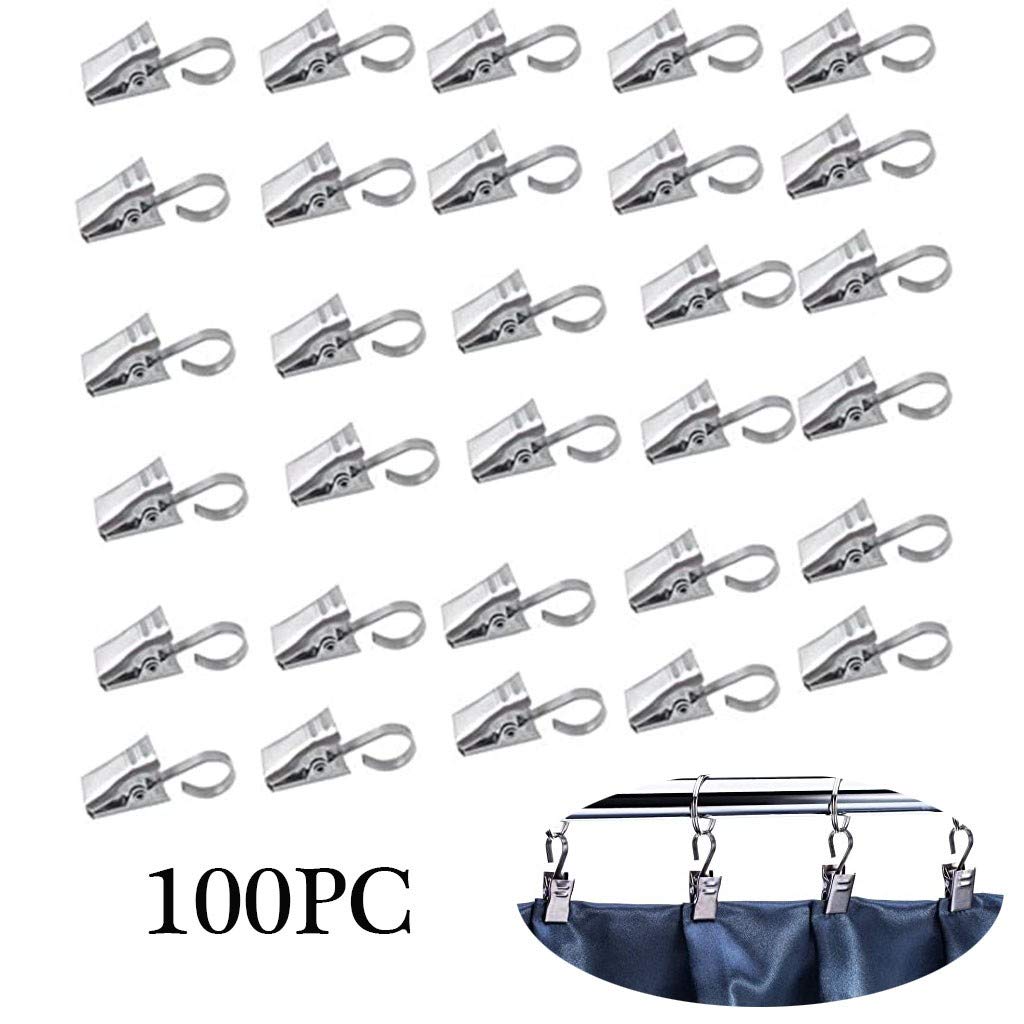 Ganci per tende da doccia, 100 pezzi, clip in metallo, con clip, per il bagno, penna di controllo dei soldi (slive, taglia unica